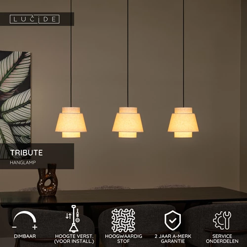 Lucide TRIBUTE - Hanglamp - 3xE27 - Beige - USP